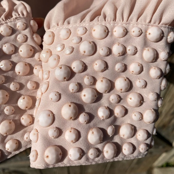 Alythea V-Neck Gathered Knot Jeweled Cuff Top - Picture 8 of 10